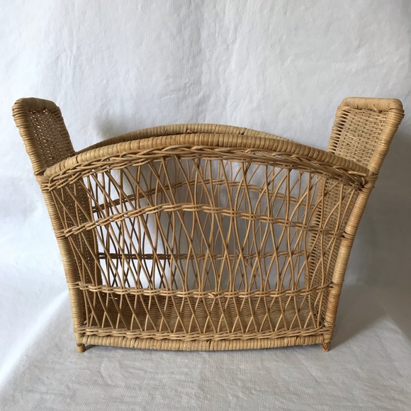 Vintage Wicker Magazine Basket Boho Rattan Storage